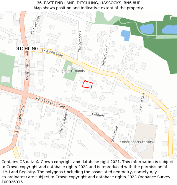 36, EAST END LANE, DITCHLING, HASSOCKS, BN6 8UP: Location map and indicative extent of plot