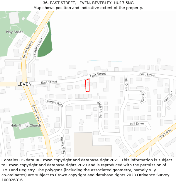 36, EAST STREET, LEVEN, BEVERLEY, HU17 5NG: Location map and indicative extent of plot
