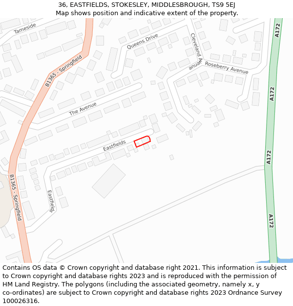 36, EASTFIELDS, STOKESLEY, MIDDLESBROUGH, TS9 5EJ: Location map and indicative extent of plot