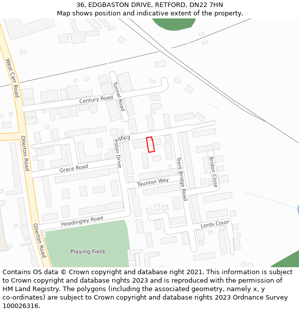 36, EDGBASTON DRIVE, RETFORD, DN22 7HN: Location map and indicative extent of plot