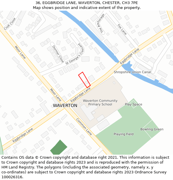 36, EGGBRIDGE LANE, WAVERTON, CHESTER, CH3 7PE: Location map and indicative extent of plot