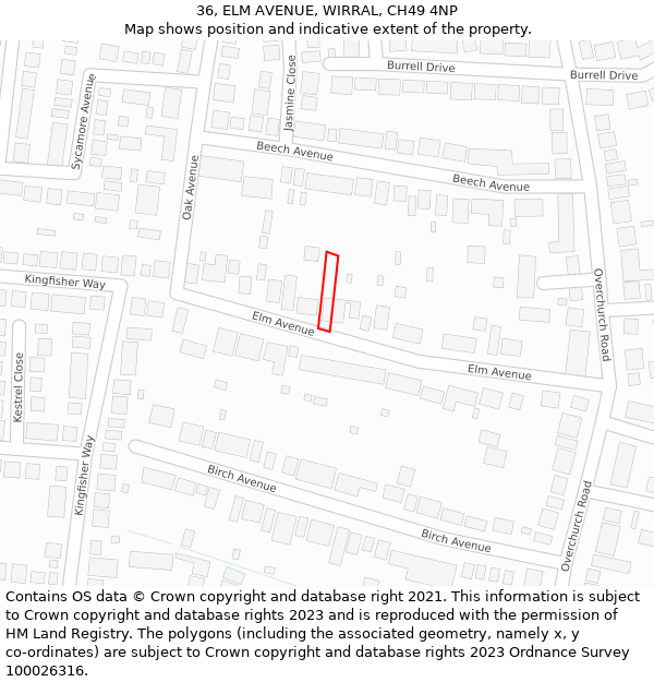 36, ELM AVENUE, WIRRAL, CH49 4NP: Location map and indicative extent of plot