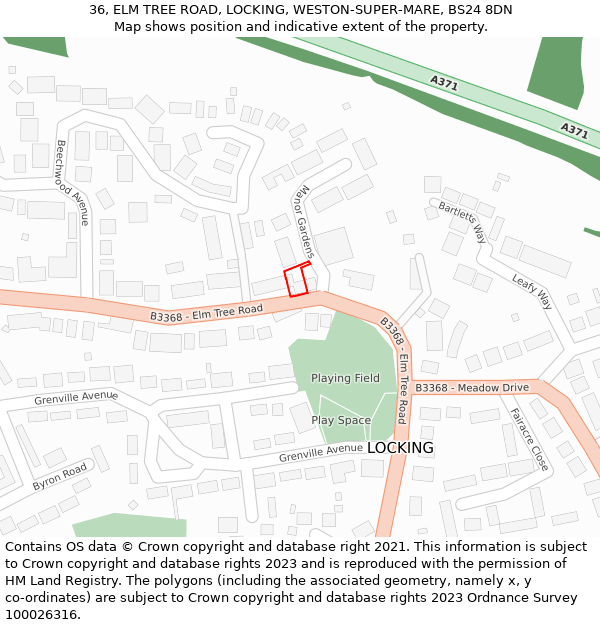 36, ELM TREE ROAD, LOCKING, WESTON-SUPER-MARE, BS24 8DN: Location map and indicative extent of plot