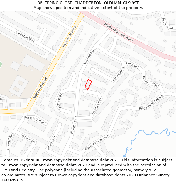 36, EPPING CLOSE, CHADDERTON, OLDHAM, OL9 9ST: Location map and indicative extent of plot