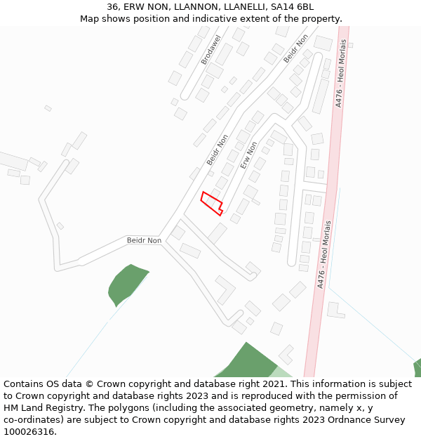 36, ERW NON, LLANNON, LLANELLI, SA14 6BL: Location map and indicative extent of plot