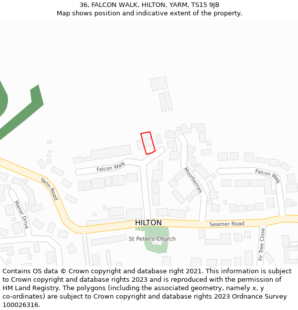 36, FALCON WALK, HILTON, YARM, TS15 9JB: Location map and indicative extent of plot