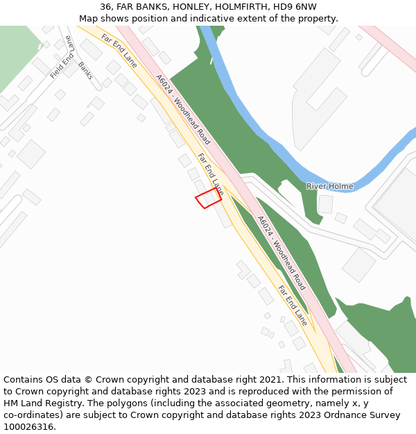 36, FAR BANKS, HONLEY, HOLMFIRTH, HD9 6NW: Location map and indicative extent of plot
