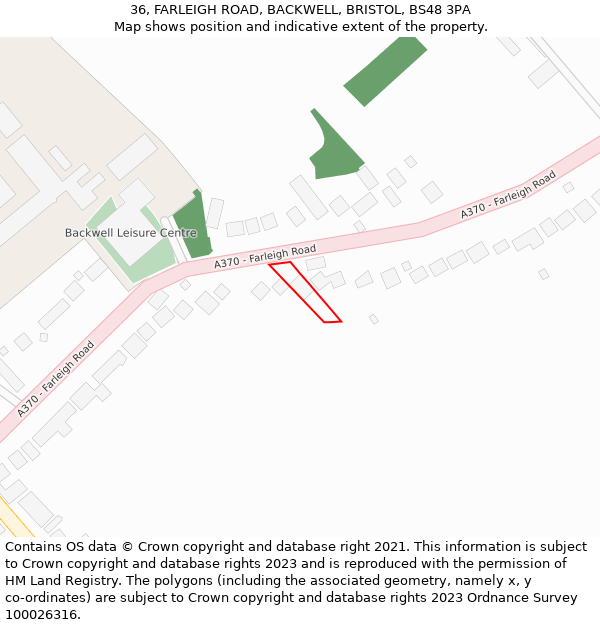 36, FARLEIGH ROAD, BACKWELL, BRISTOL, BS48 3PA: Location map and indicative extent of plot