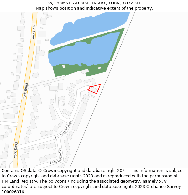 36, FARMSTEAD RISE, HAXBY, YORK, YO32 3LL: Location map and indicative extent of plot