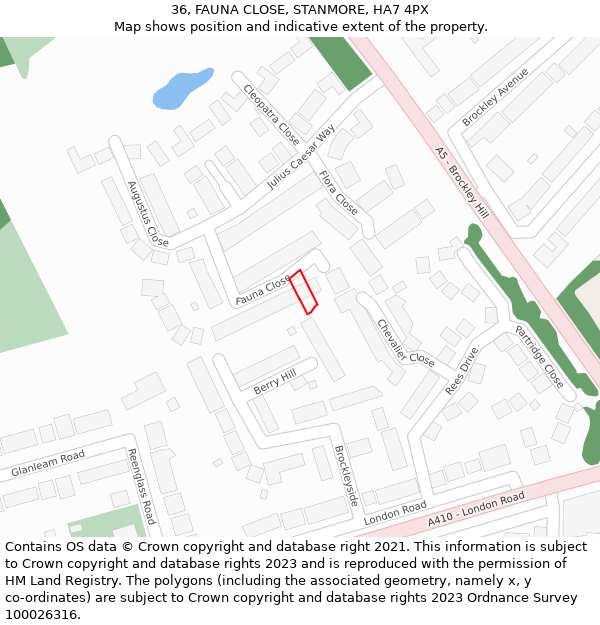 36, FAUNA CLOSE, STANMORE, HA7 4PX: Location map and indicative extent of plot