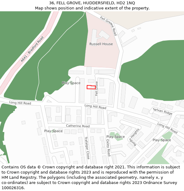 36, FELL GROVE, HUDDERSFIELD, HD2 1NQ: Location map and indicative extent of plot