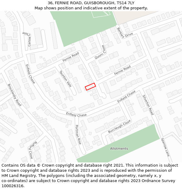 36, FERNIE ROAD, GUISBOROUGH, TS14 7LY: Location map and indicative extent of plot