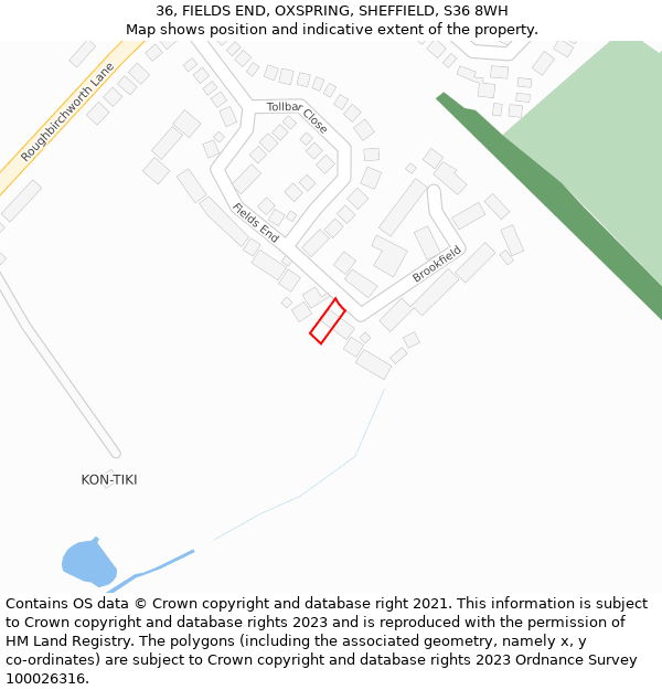 36, FIELDS END, OXSPRING, SHEFFIELD, S36 8WH: Location map and indicative extent of plot