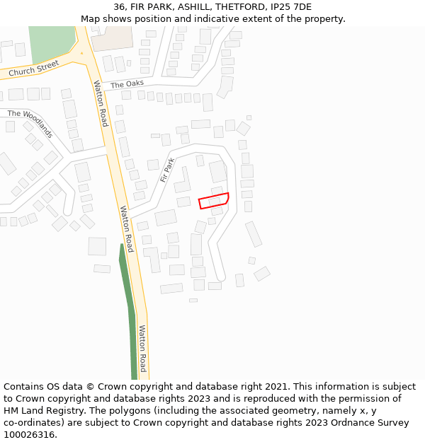 36, FIR PARK, ASHILL, THETFORD, IP25 7DE: Location map and indicative extent of plot