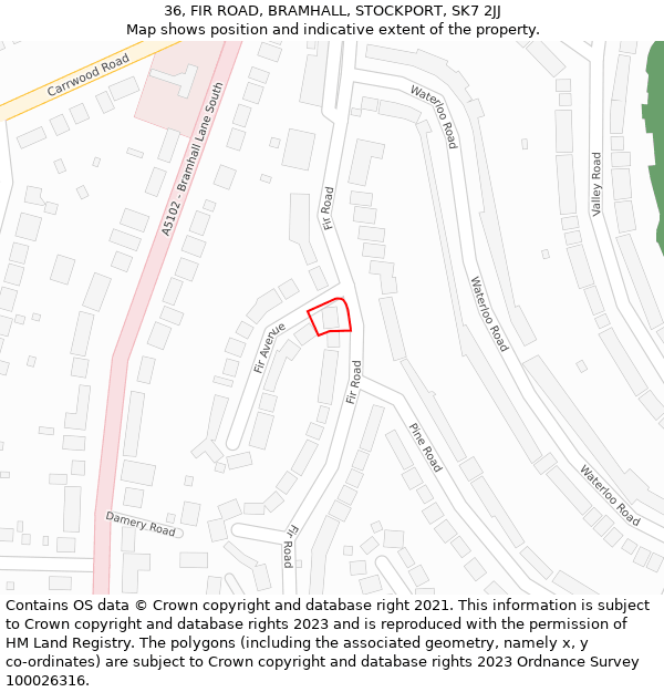 36, FIR ROAD, BRAMHALL, STOCKPORT, SK7 2JJ: Location map and indicative extent of plot