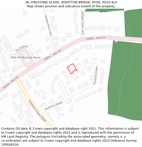 36, FIRESTONE GLADE, WOOTTON BRIDGE, RYDE, PO33 4LH: Location map and indicative extent of plot