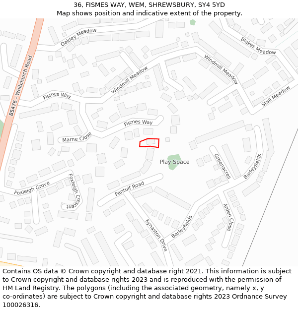 36, FISMES WAY, WEM, SHREWSBURY, SY4 5YD: Location map and indicative extent of plot