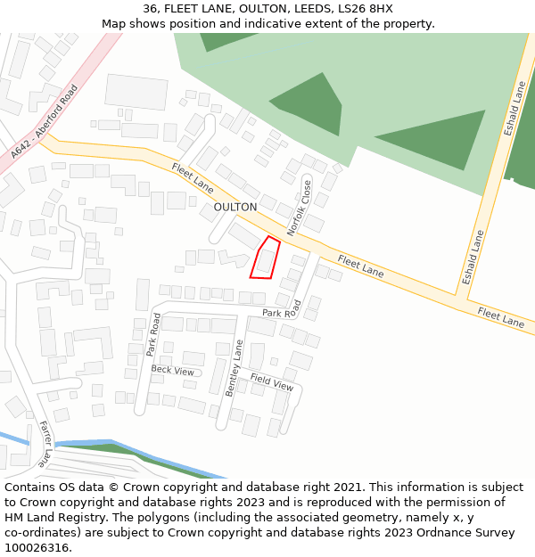 36, FLEET LANE, OULTON, LEEDS, LS26 8HX: Location map and indicative extent of plot