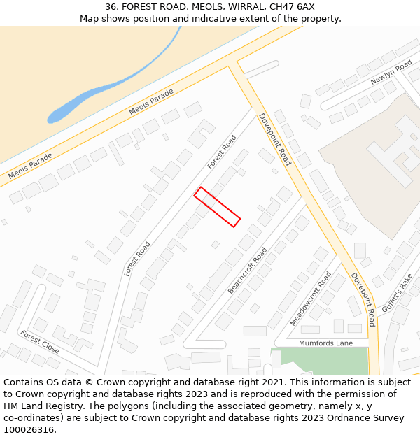 36, FOREST ROAD, MEOLS, WIRRAL, CH47 6AX: Location map and indicative extent of plot