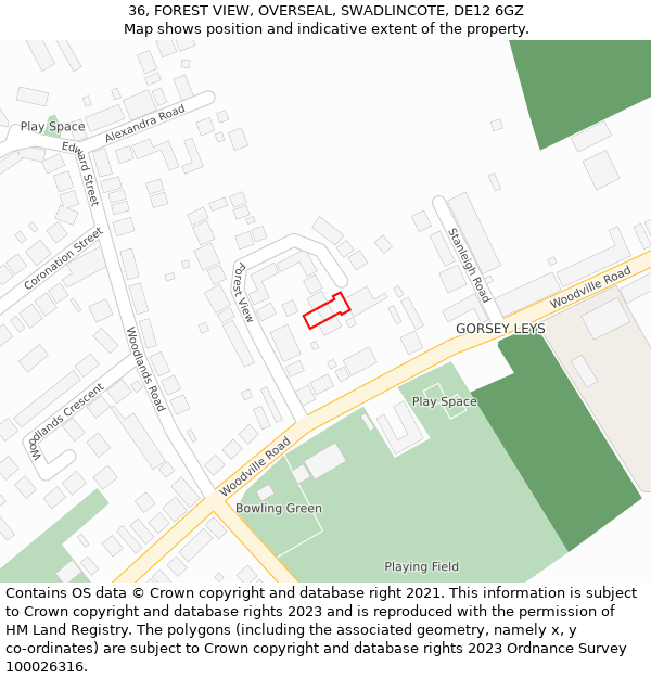 36, FOREST VIEW, OVERSEAL, SWADLINCOTE, DE12 6GZ: Location map and indicative extent of plot