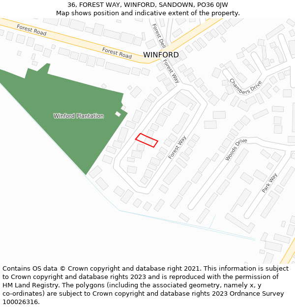 36, FOREST WAY, WINFORD, SANDOWN, PO36 0JW: Location map and indicative extent of plot