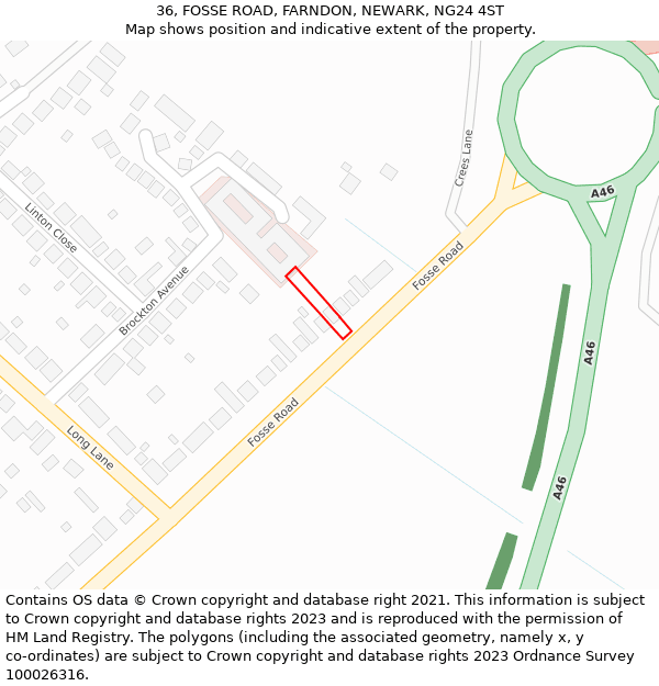 36, FOSSE ROAD, FARNDON, NEWARK, NG24 4ST: Location map and indicative extent of plot