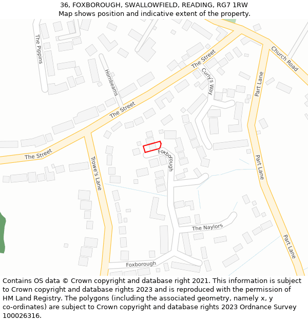 36, FOXBOROUGH, SWALLOWFIELD, READING, RG7 1RW: Location map and indicative extent of plot