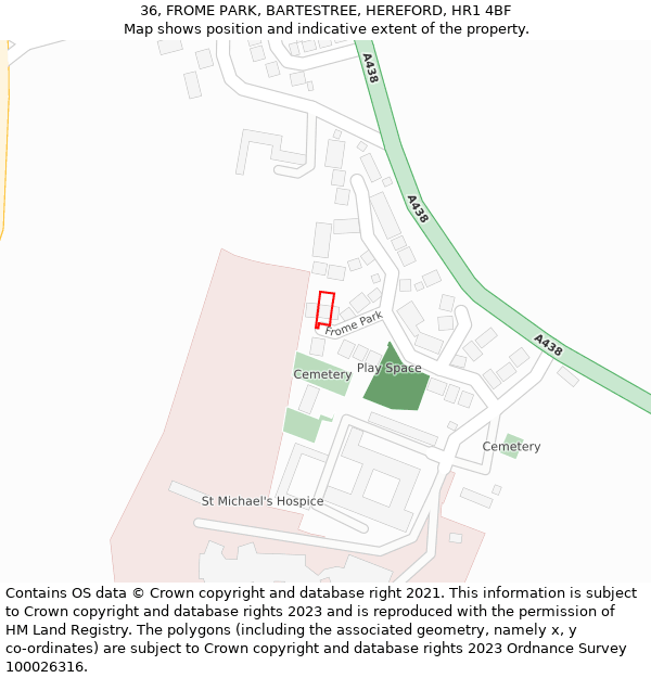 36, FROME PARK, BARTESTREE, HEREFORD, HR1 4BF: Location map and indicative extent of plot