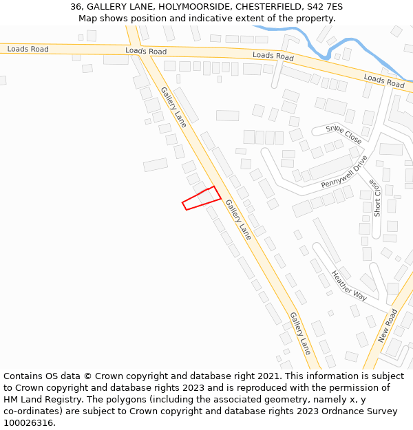 36, GALLERY LANE, HOLYMOORSIDE, CHESTERFIELD, S42 7ES: Location map and indicative extent of plot