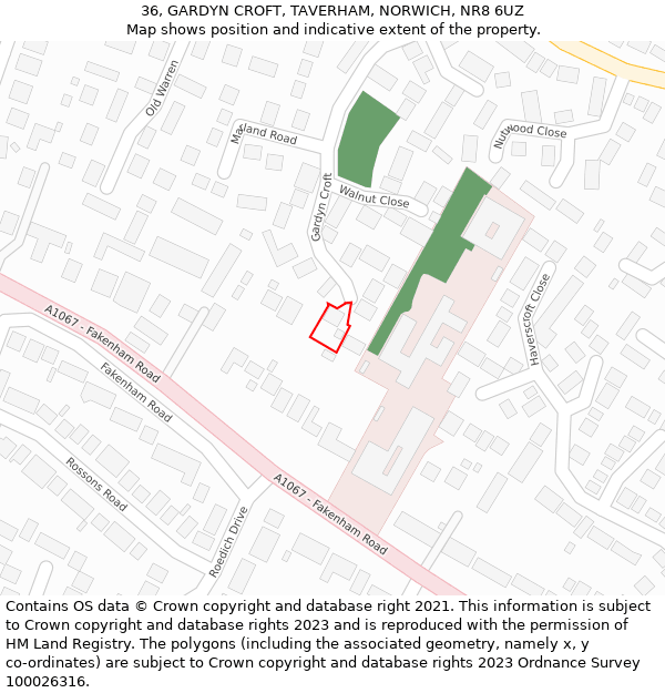 36, GARDYN CROFT, TAVERHAM, NORWICH, NR8 6UZ: Location map and indicative extent of plot