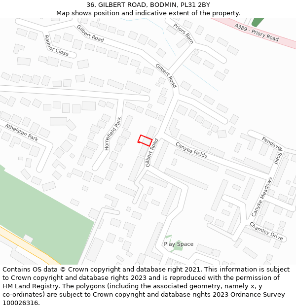 36, GILBERT ROAD, BODMIN, PL31 2BY: Location map and indicative extent of plot