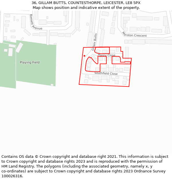 36, GILLAM BUTTS, COUNTESTHORPE, LEICESTER, LE8 5PX: Location map and indicative extent of plot