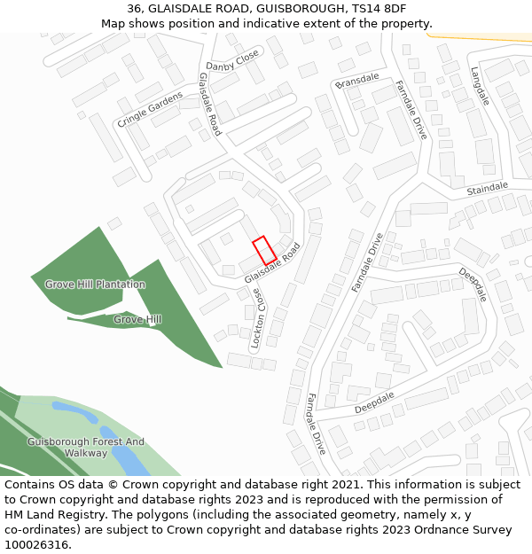 36, GLAISDALE ROAD, GUISBOROUGH, TS14 8DF: Location map and indicative extent of plot