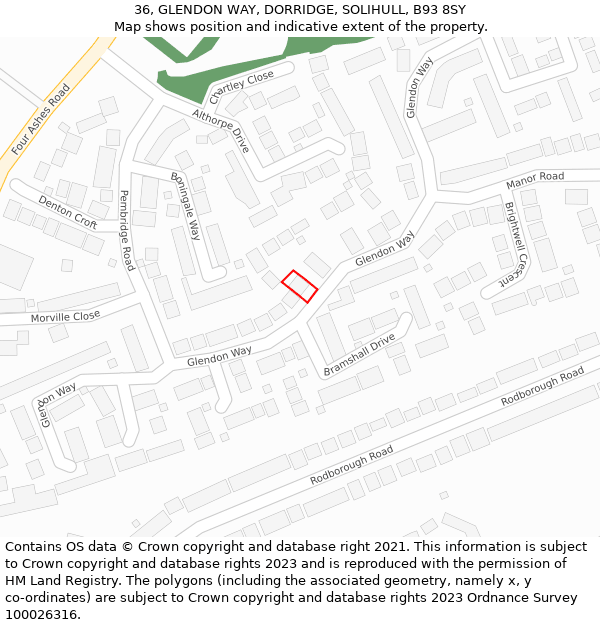 36, GLENDON WAY, DORRIDGE, SOLIHULL, B93 8SY: Location map and indicative extent of plot