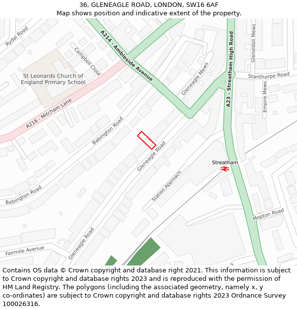 36, GLENEAGLE ROAD, LONDON, SW16 6AF: Location map and indicative extent of plot