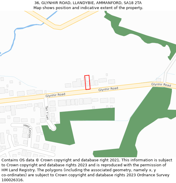 36, GLYNHIR ROAD, LLANDYBIE, AMMANFORD, SA18 2TA: Location map and indicative extent of plot