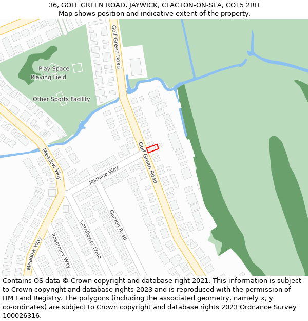 36, GOLF GREEN ROAD, JAYWICK, CLACTON-ON-SEA, CO15 2RH: Location map and indicative extent of plot