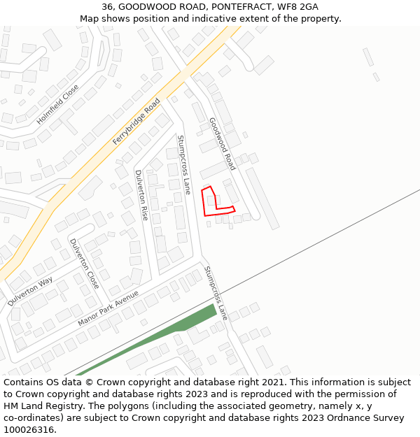 36, GOODWOOD ROAD, PONTEFRACT, WF8 2GA: Location map and indicative extent of plot