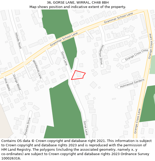 36, GORSE LANE, WIRRAL, CH48 8BH: Location map and indicative extent of plot