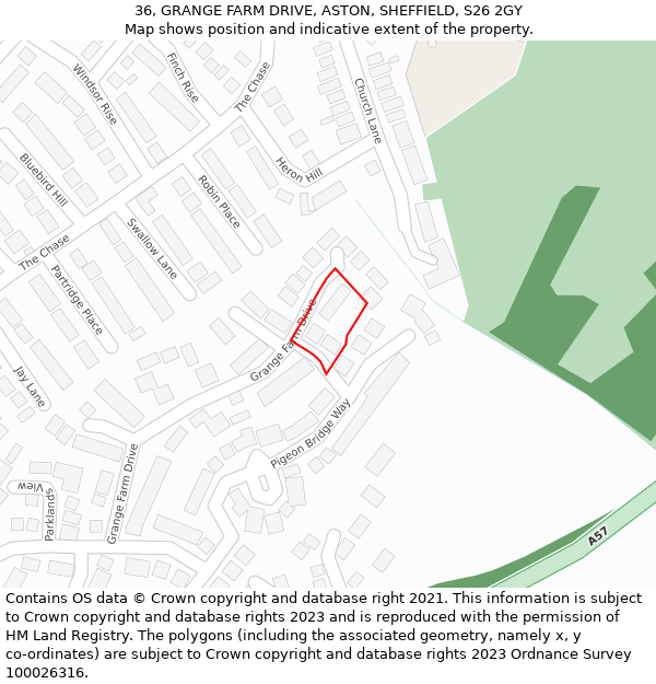 36, GRANGE FARM DRIVE, ASTON, SHEFFIELD, S26 2GY: Location map and indicative extent of plot