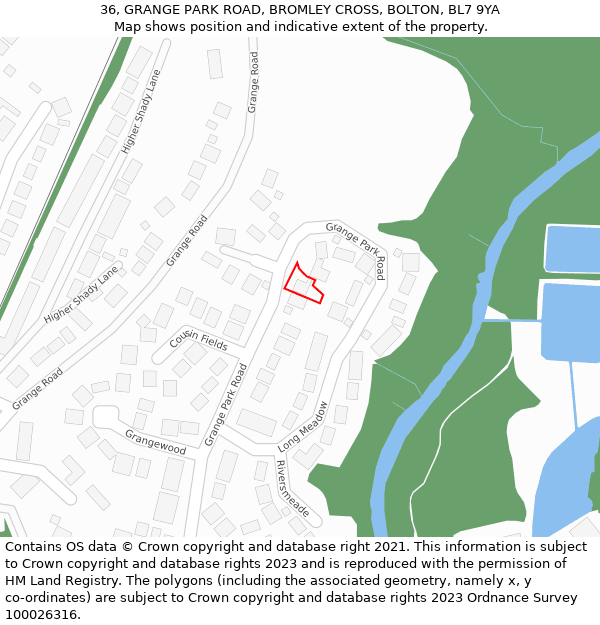 36, GRANGE PARK ROAD, BROMLEY CROSS, BOLTON, BL7 9YA: Location map and indicative extent of plot
