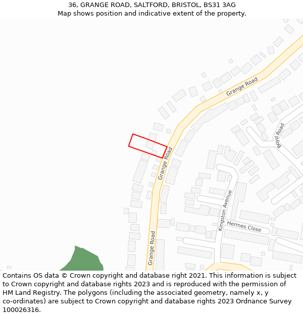 36, GRANGE ROAD, SALTFORD, BRISTOL, BS31 3AG: Location map and indicative extent of plot