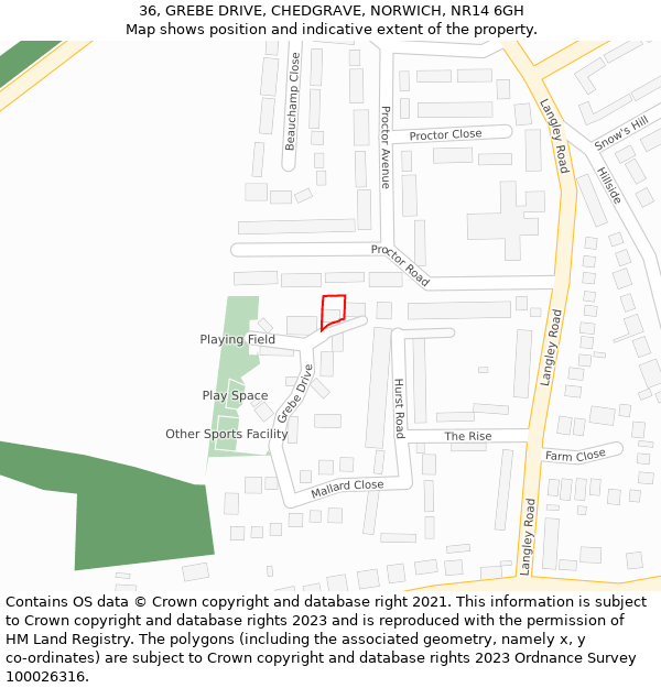 36, GREBE DRIVE, CHEDGRAVE, NORWICH, NR14 6GH: Location map and indicative extent of plot