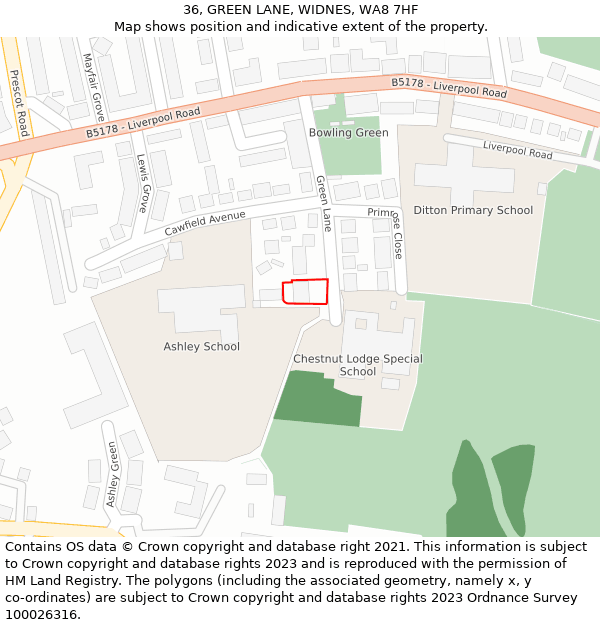 36, GREEN LANE, WIDNES, WA8 7HF: Location map and indicative extent of plot