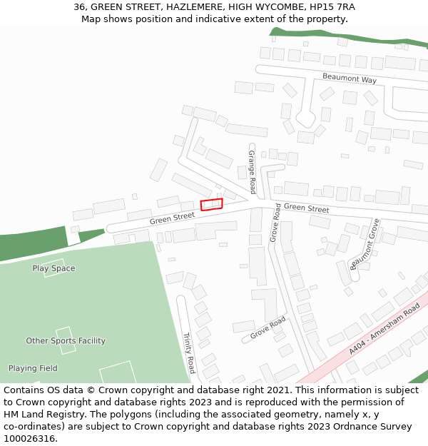 36, GREEN STREET, HAZLEMERE, HIGH WYCOMBE, HP15 7RA: Location map and indicative extent of plot