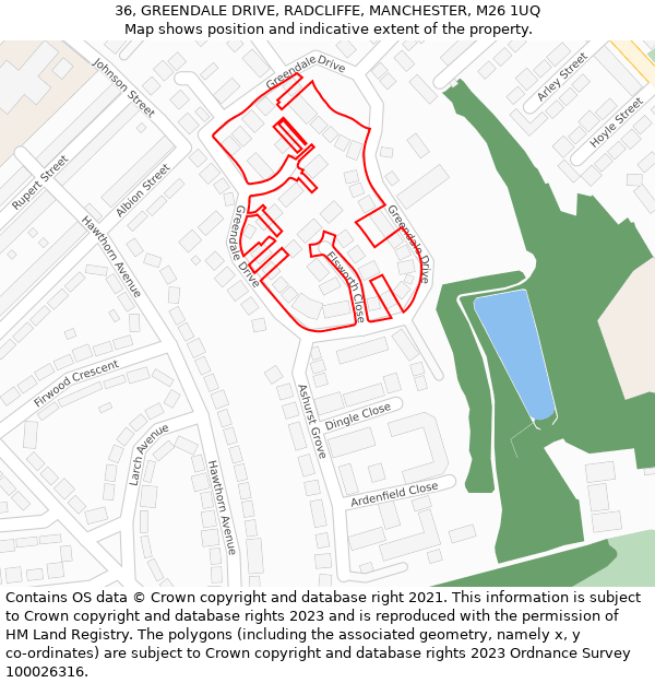 36, GREENDALE DRIVE, RADCLIFFE, MANCHESTER, M26 1UQ: Location map and indicative extent of plot