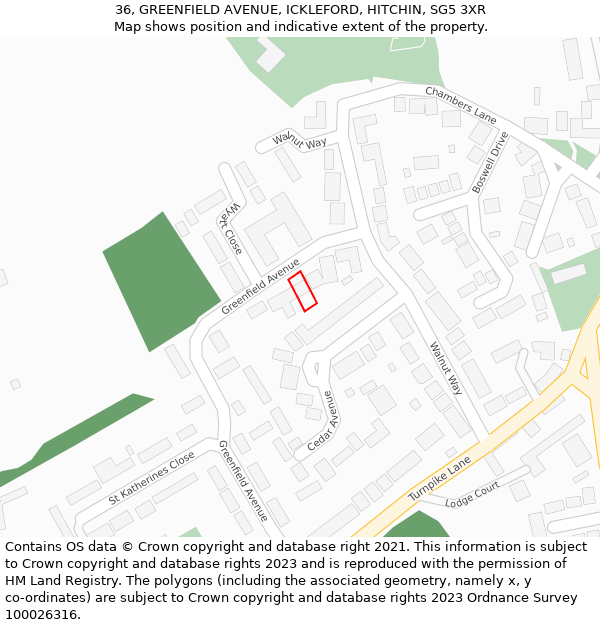 36, GREENFIELD AVENUE, ICKLEFORD, HITCHIN, SG5 3XR: Location map and indicative extent of plot