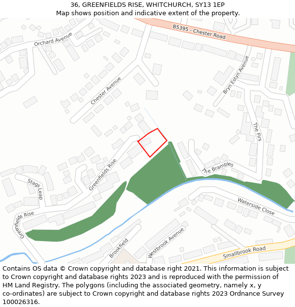 36, GREENFIELDS RISE, WHITCHURCH, SY13 1EP: Location map and indicative extent of plot