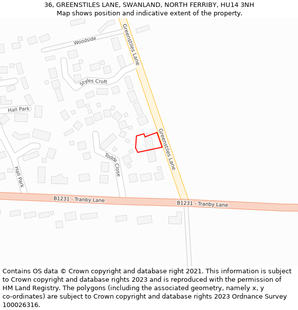 36, GREENSTILES LANE, SWANLAND, NORTH FERRIBY, HU14 3NH: Location map and indicative extent of plot