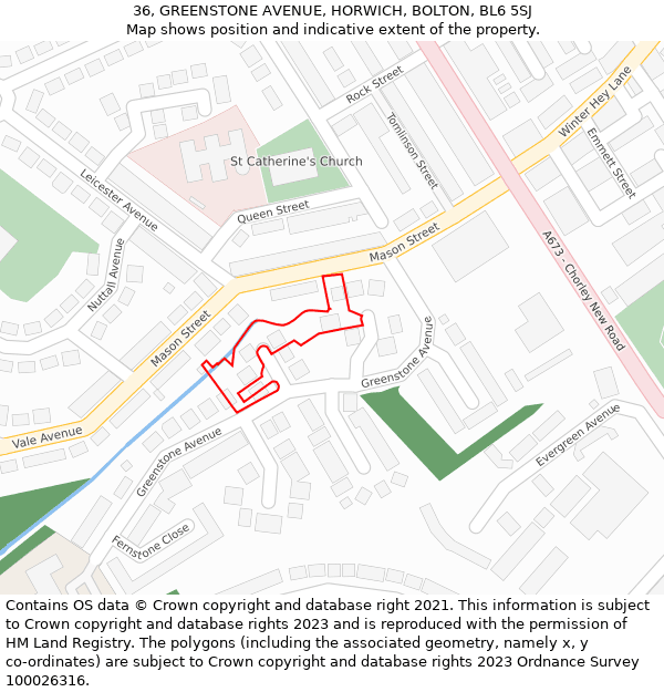 36, GREENSTONE AVENUE, HORWICH, BOLTON, BL6 5SJ: Location map and indicative extent of plot